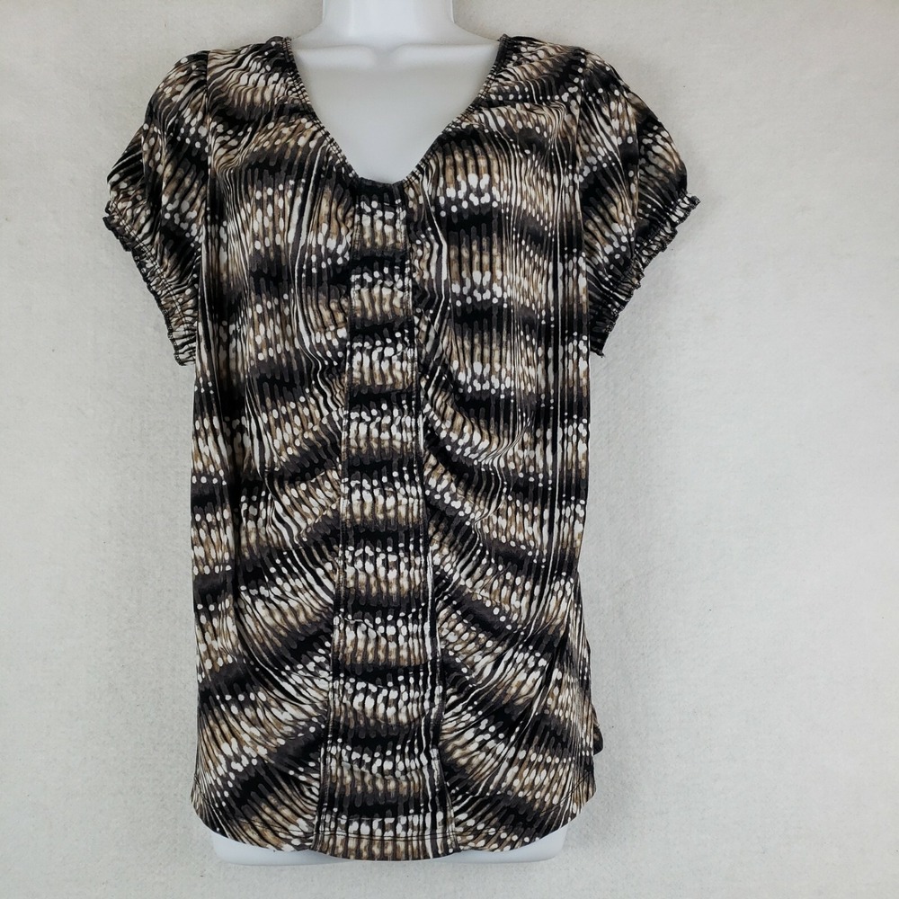 Worthington Women 1X Blouse Black White Abstract Stretch Short Sleeve Top